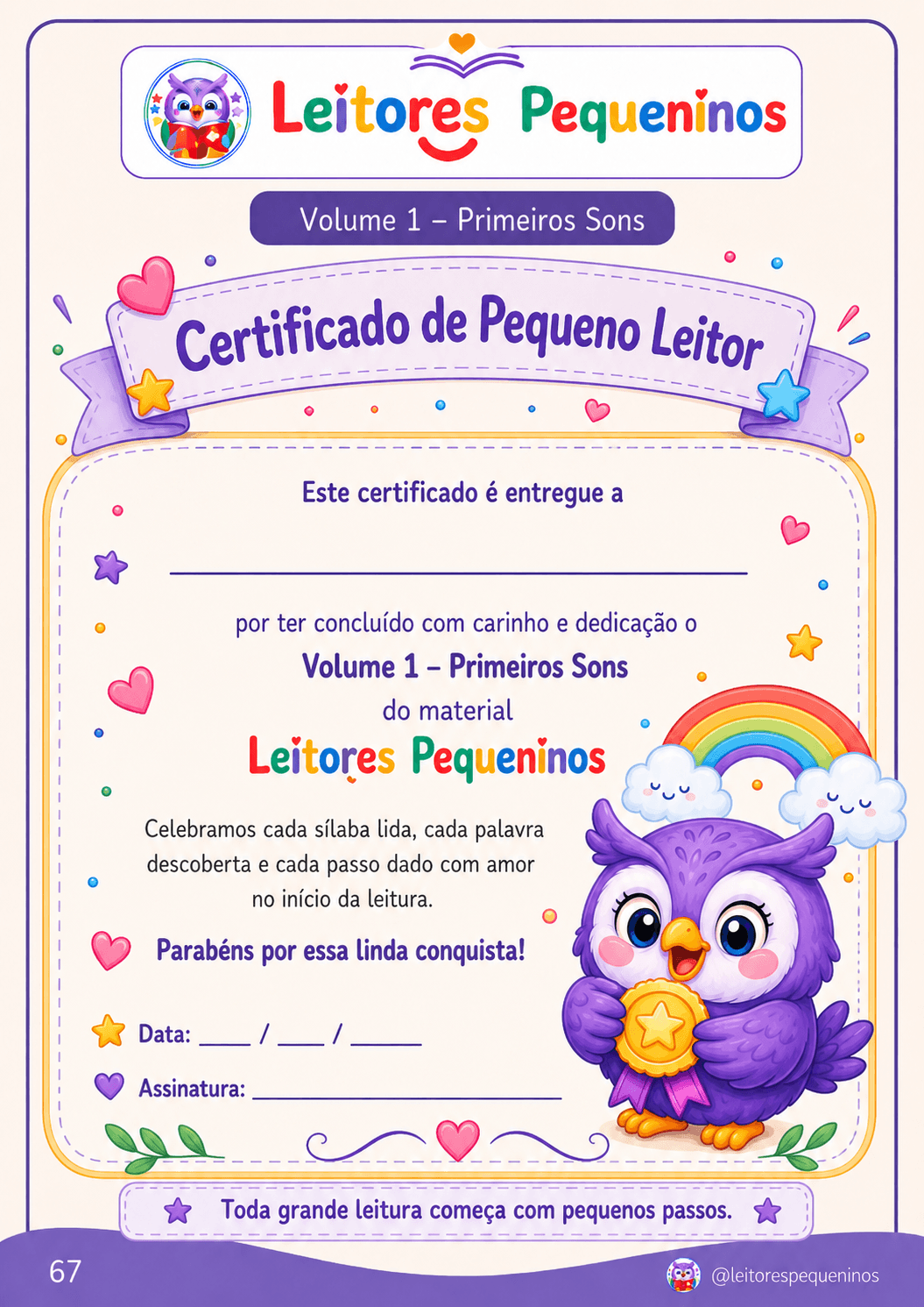 Certificado oficial de Pequeno Leitor
