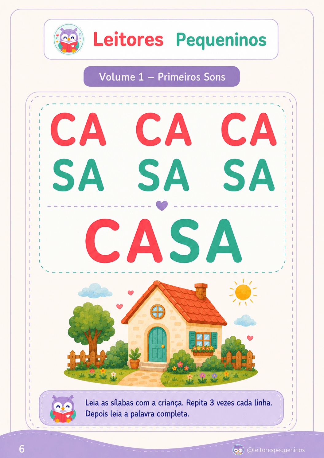 Página oficial da atividade CASA com as sílabas CA e SA